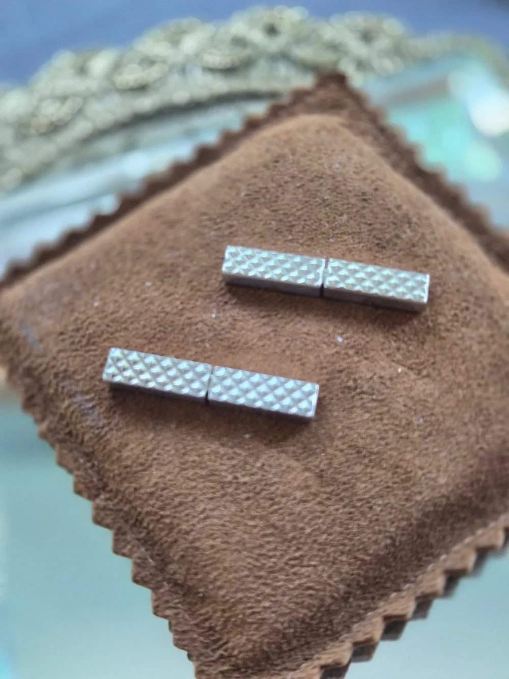 Authentic Tiffany & Co. Sterling Silver Textured Bar Cufflinks - Diamond Design